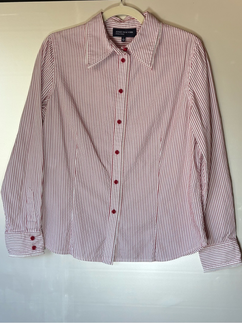 Jones New York White Shirt with Red Pinstripes